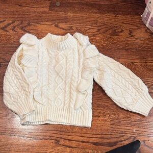 Janie and Jack Cream Ruffle Cable Knit Sweater